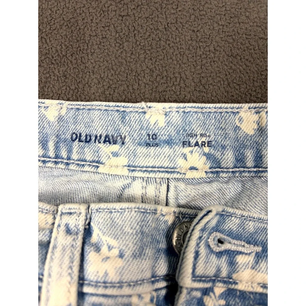 Old Navy High Rise Flare Jeans Girls 10 Plus Blue Floral Denim Cotton Stretch